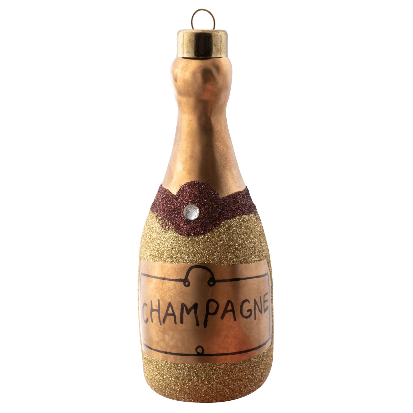 Gold Glitter Champagne Bottle Ornament