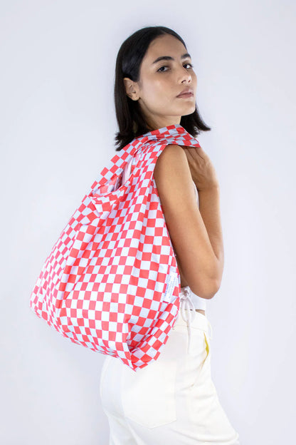 Medium Reusable Bag | Checkerboard | Red & Blue