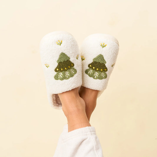 Holiday Fuzzy Slippers | Christmas Tree