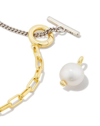 Leighton Silver Pearl Chain Necklace | White Pearl