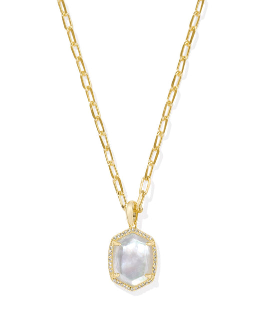 Daphne Gold Pave Frame Short Pendant Necklace | Iridescent Ivory Illusion