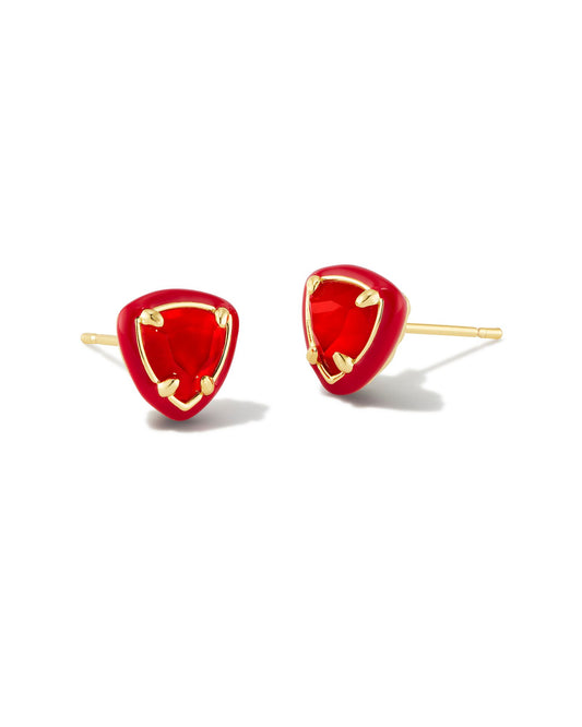 Arden Enamel Framed Stud Earrings | Gold & Red Illusion