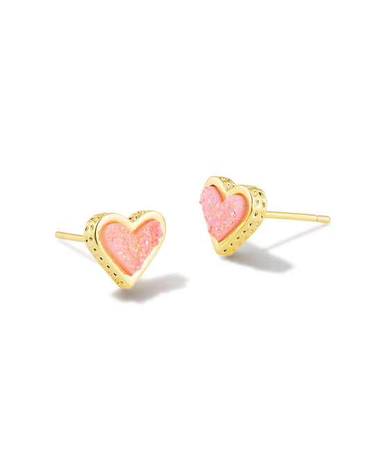 Framed Ari Heart Stud Earrings | Gold Light Pink Drusy