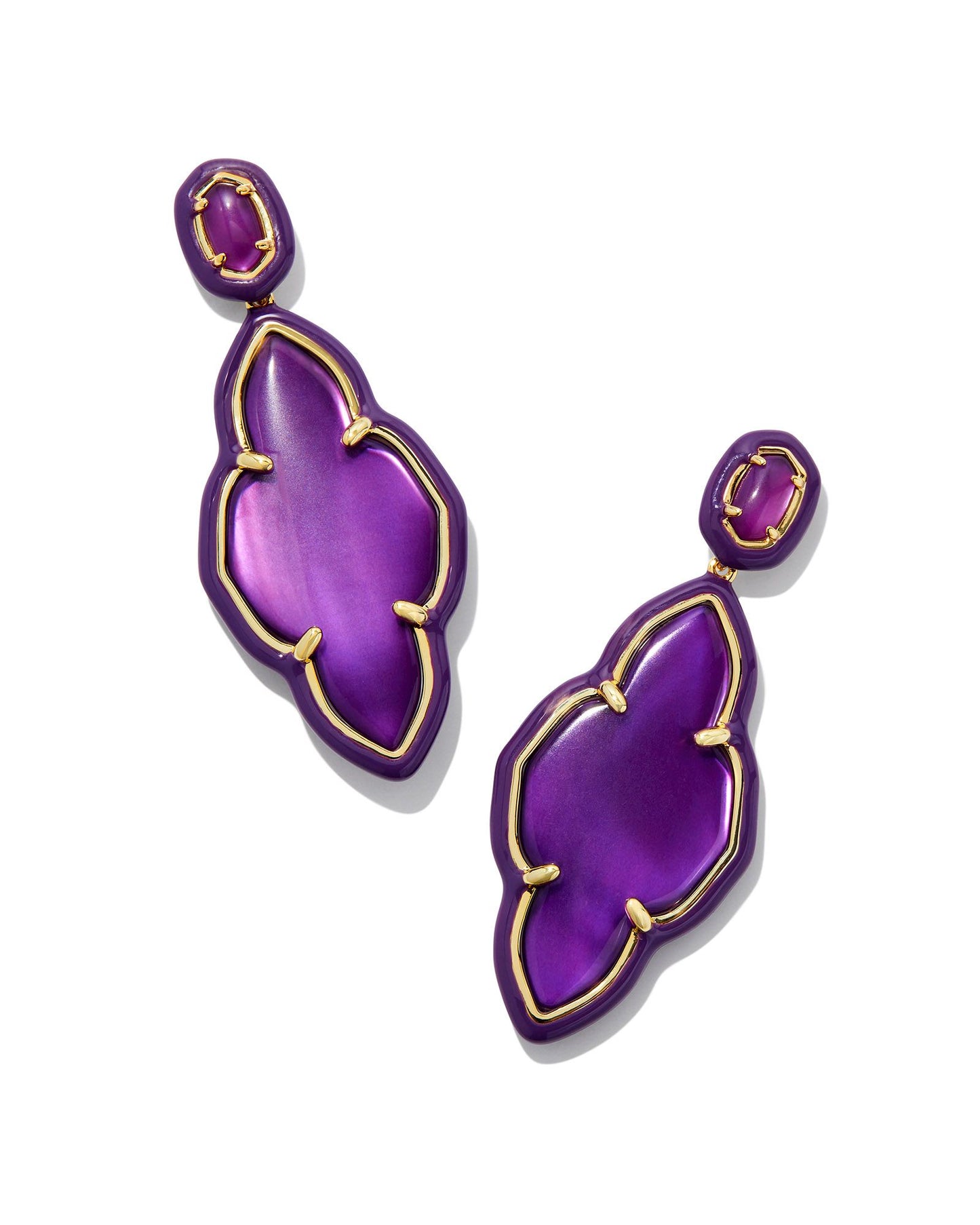 Abbie Enamel Frame Statement Earrings | Gold & Purple Mother-of-Pearl