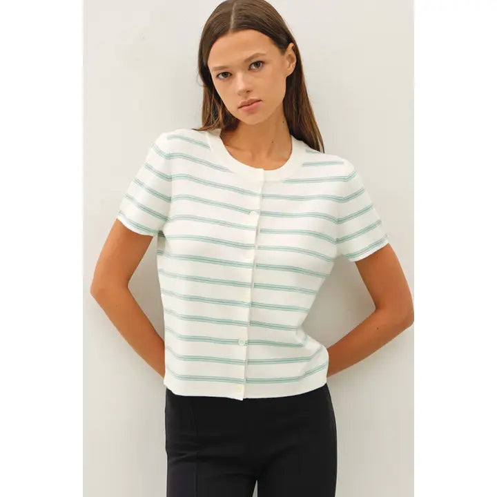 Striped Short Sleeve Cardigan