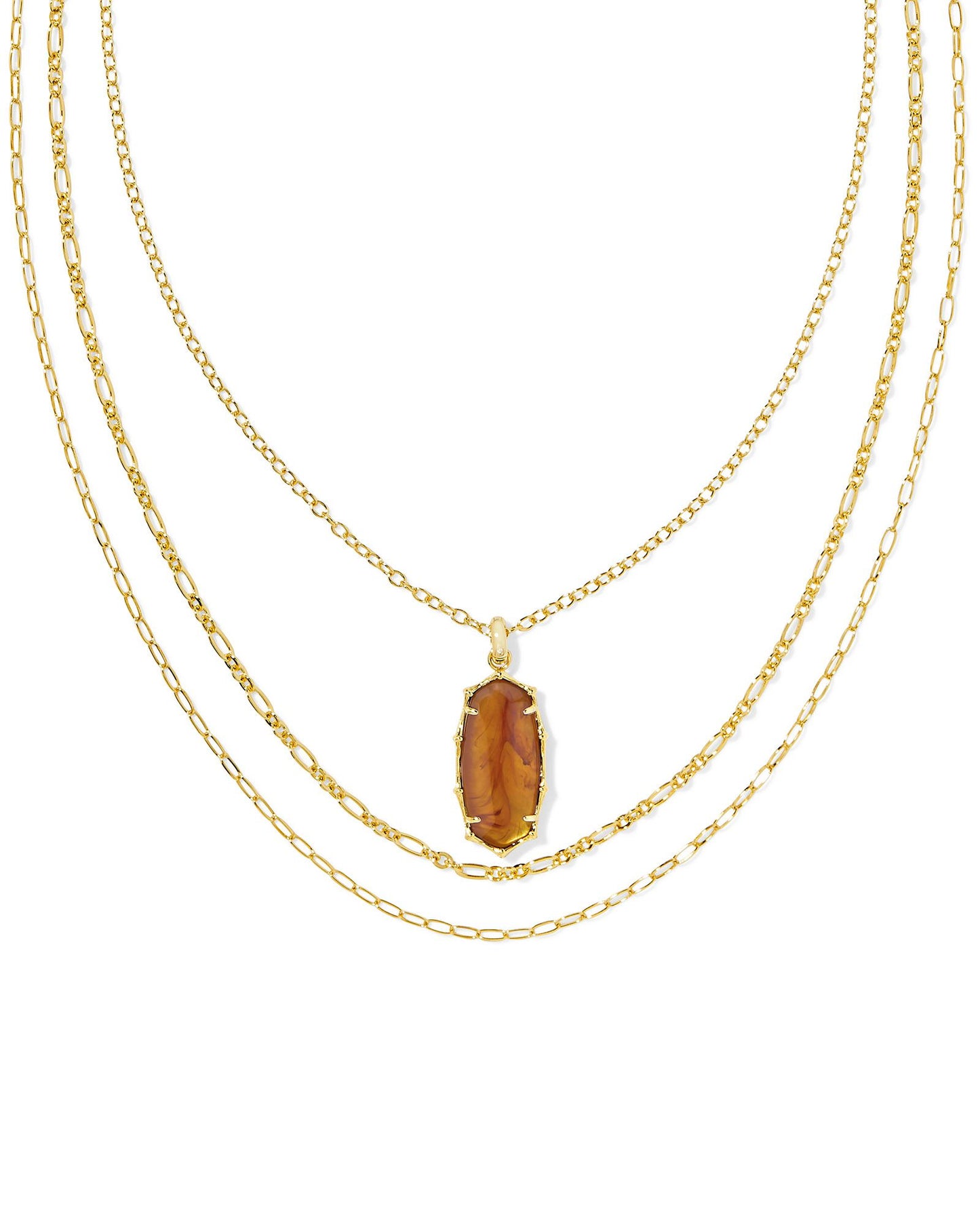 Elle Gold Bamboo Frame Triple Necklace | Marbled Amber Illusion