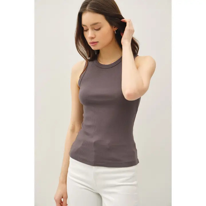 Color-Basic Cotton Garment Dyed Round Neck Tank