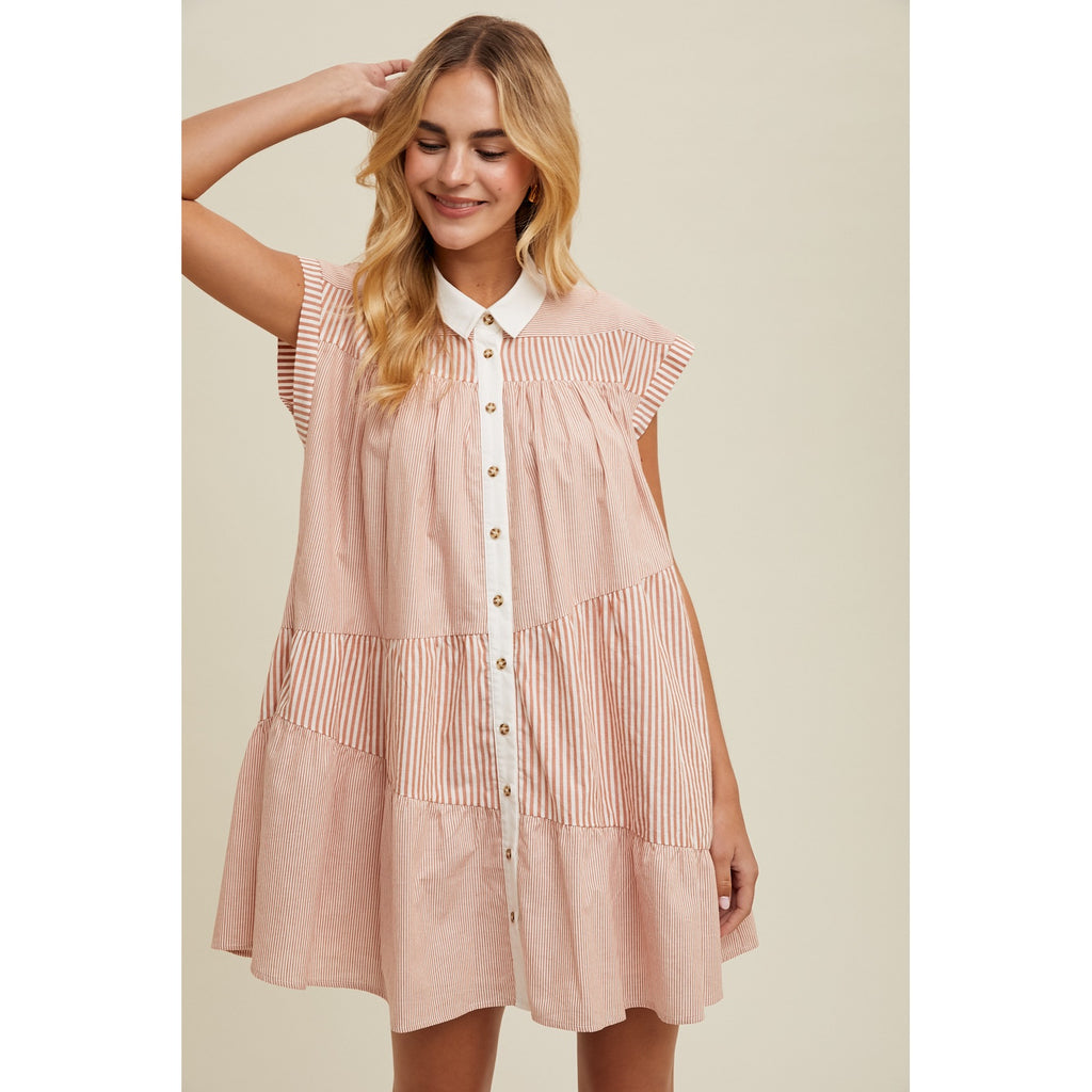Multi Striped Button Up Mini Dress