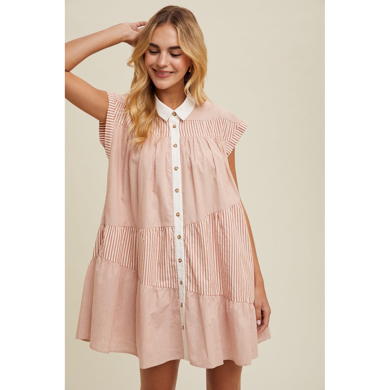 Multi Striped Button Up Mini Dress