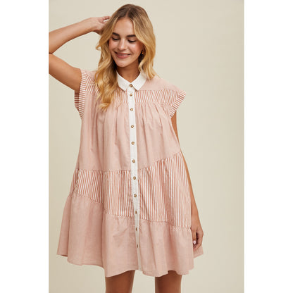 Multi Striped Button Up Mini Dress