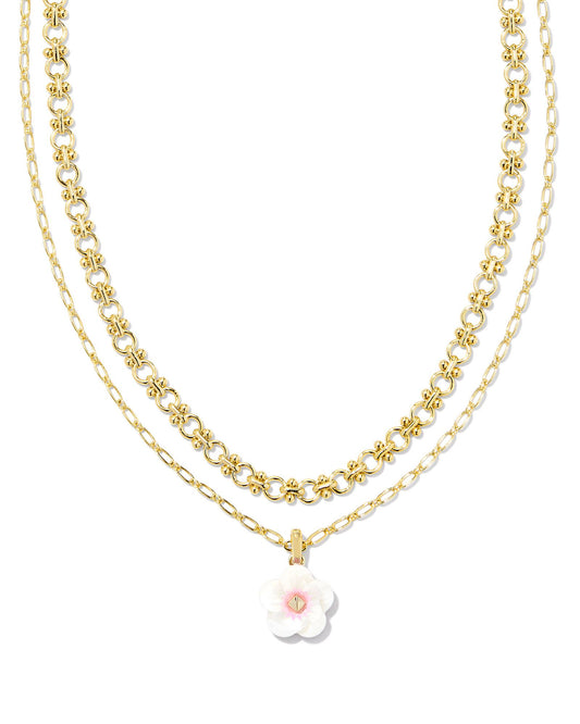Deliah Multi Strand Necklace | Gold & Iridescent Pink White Mix