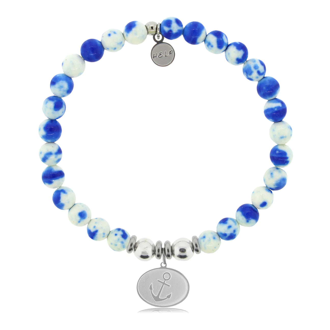 Anchor Charm with Blue and White Jade Charity Bracelet