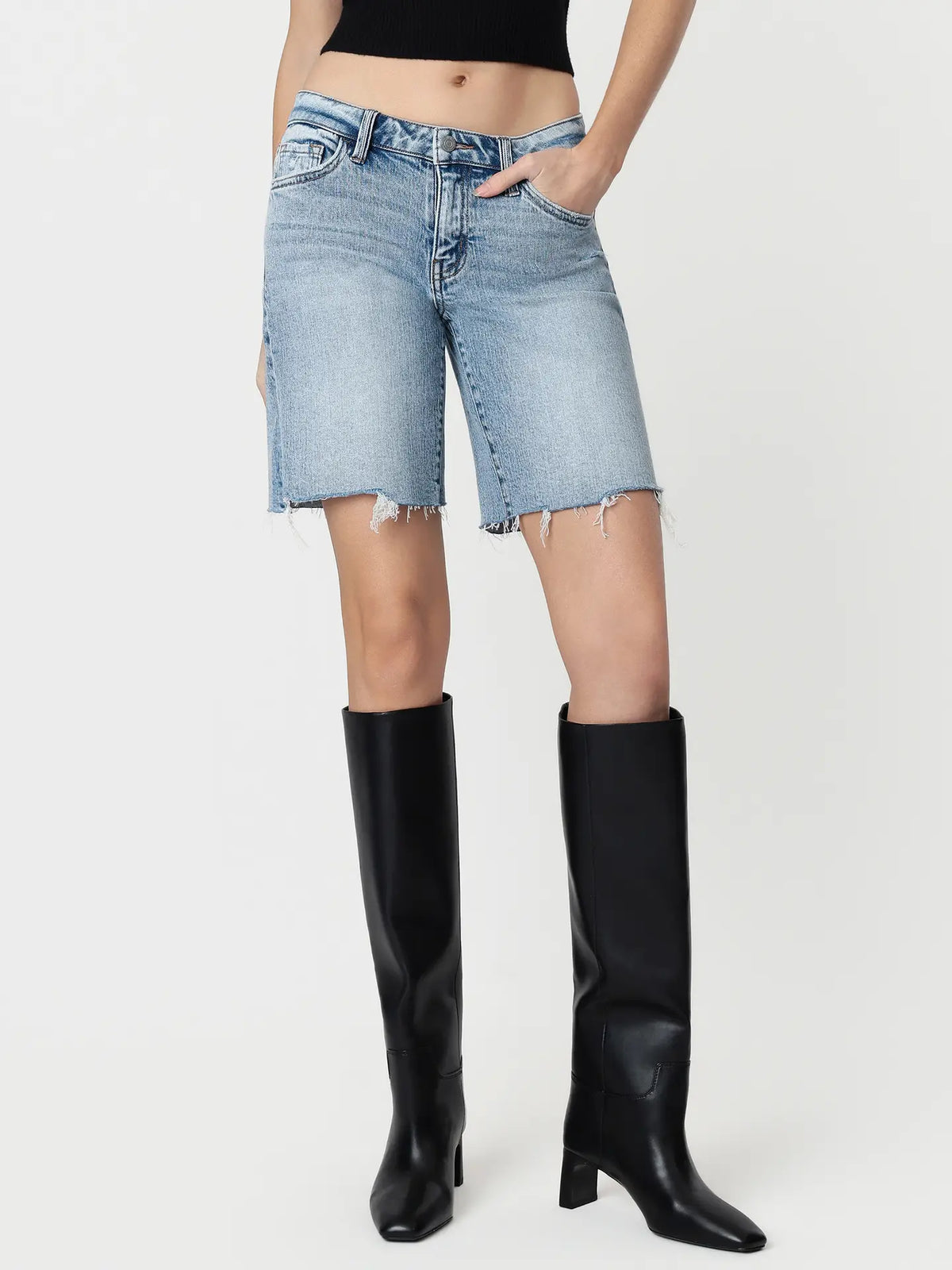 Mid Rise Light Wash Distressed Jorts