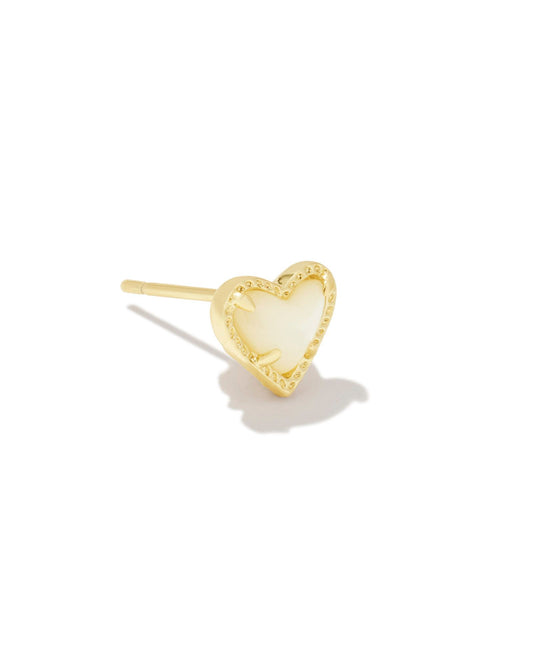 Mini Ari Heart Single Stud | Gold & Ivory Mother-of-Pearl