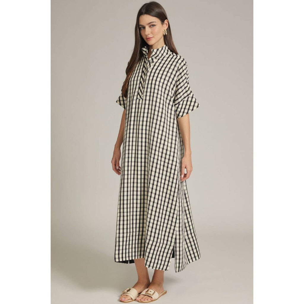 NEW Gingham short sleeve midi dress