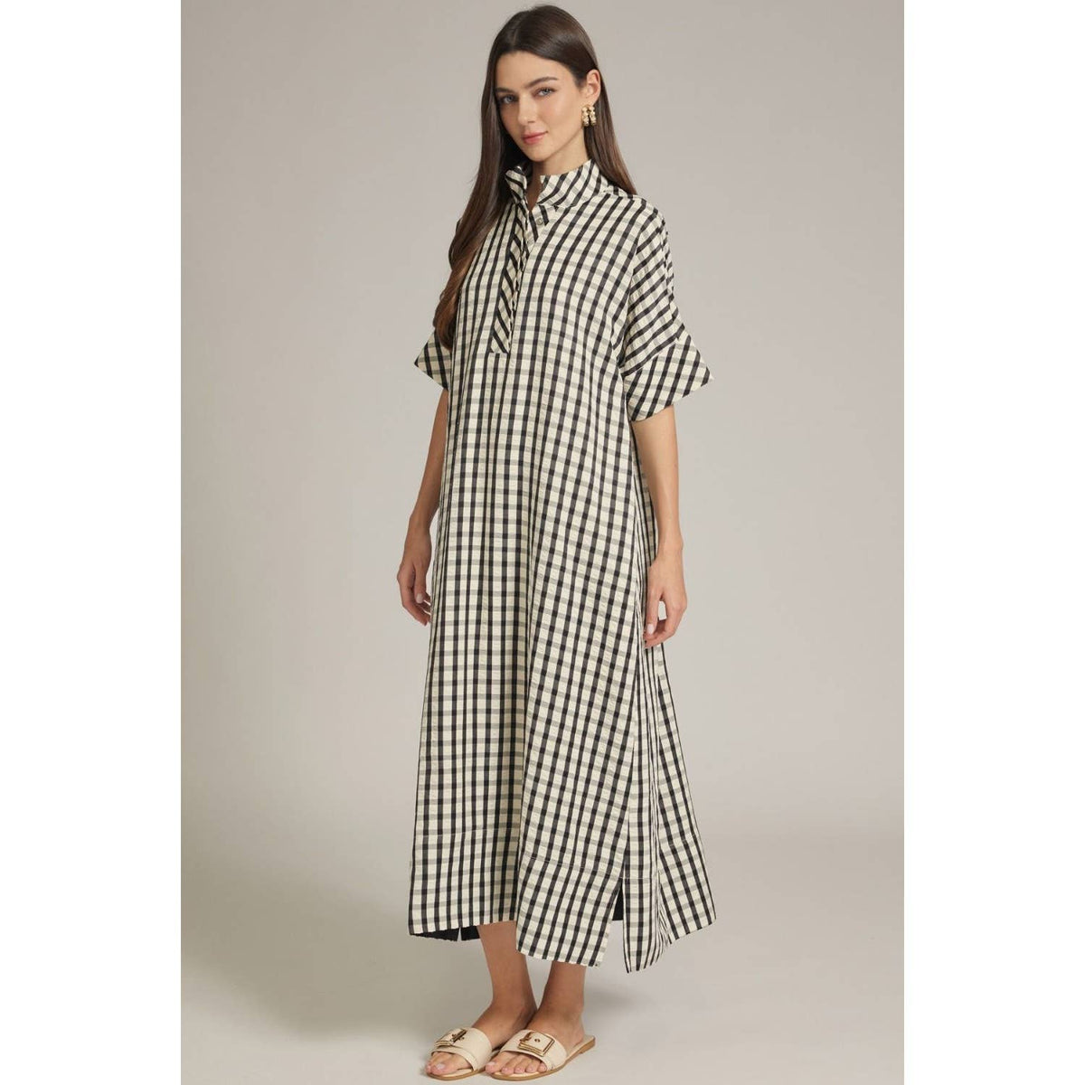 NEW Gingham short sleeve midi dress