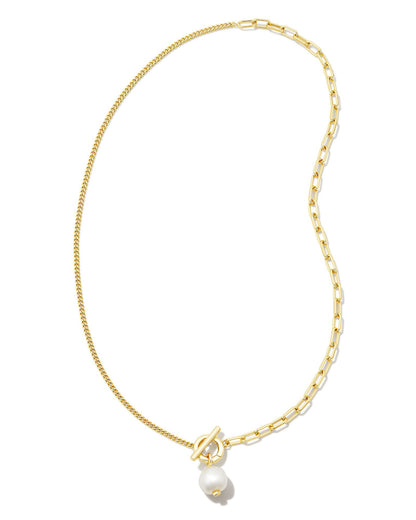 Leighton Gold Pearl Chain Necklace | White Pearl