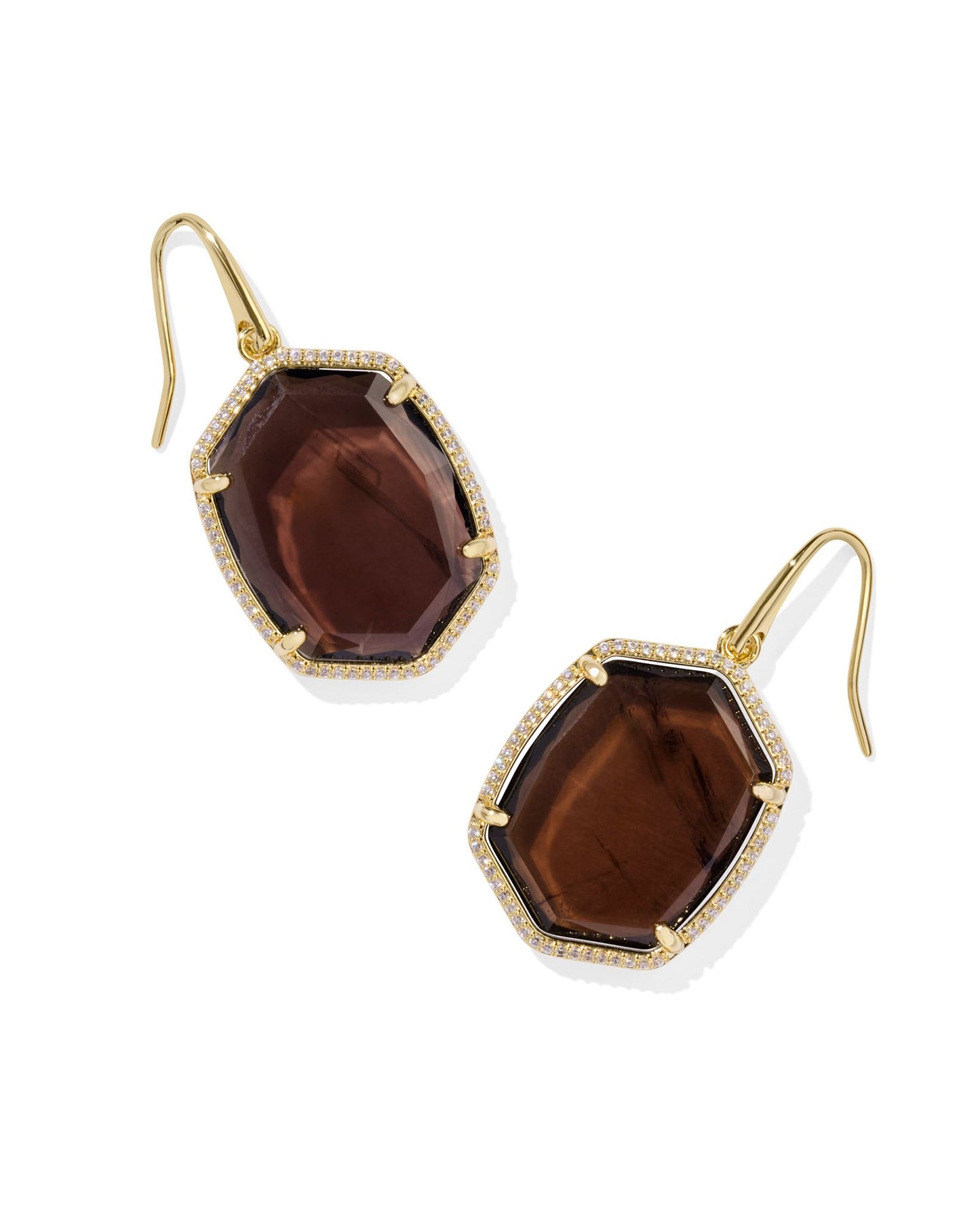 Daphne Gold Pave Frame Drop Earrings | Smoky Quartz