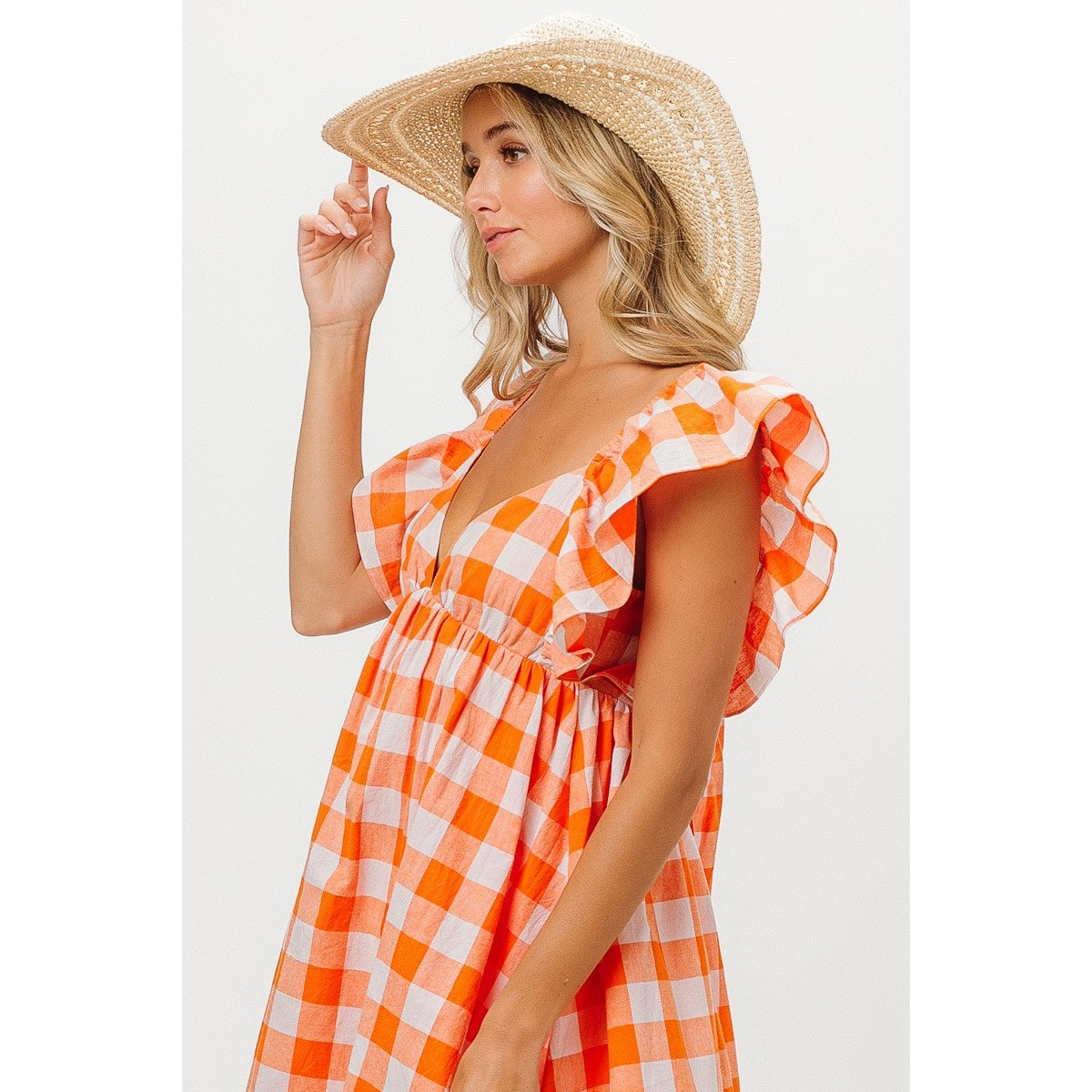 Big Check Woven Sweetheart Dress