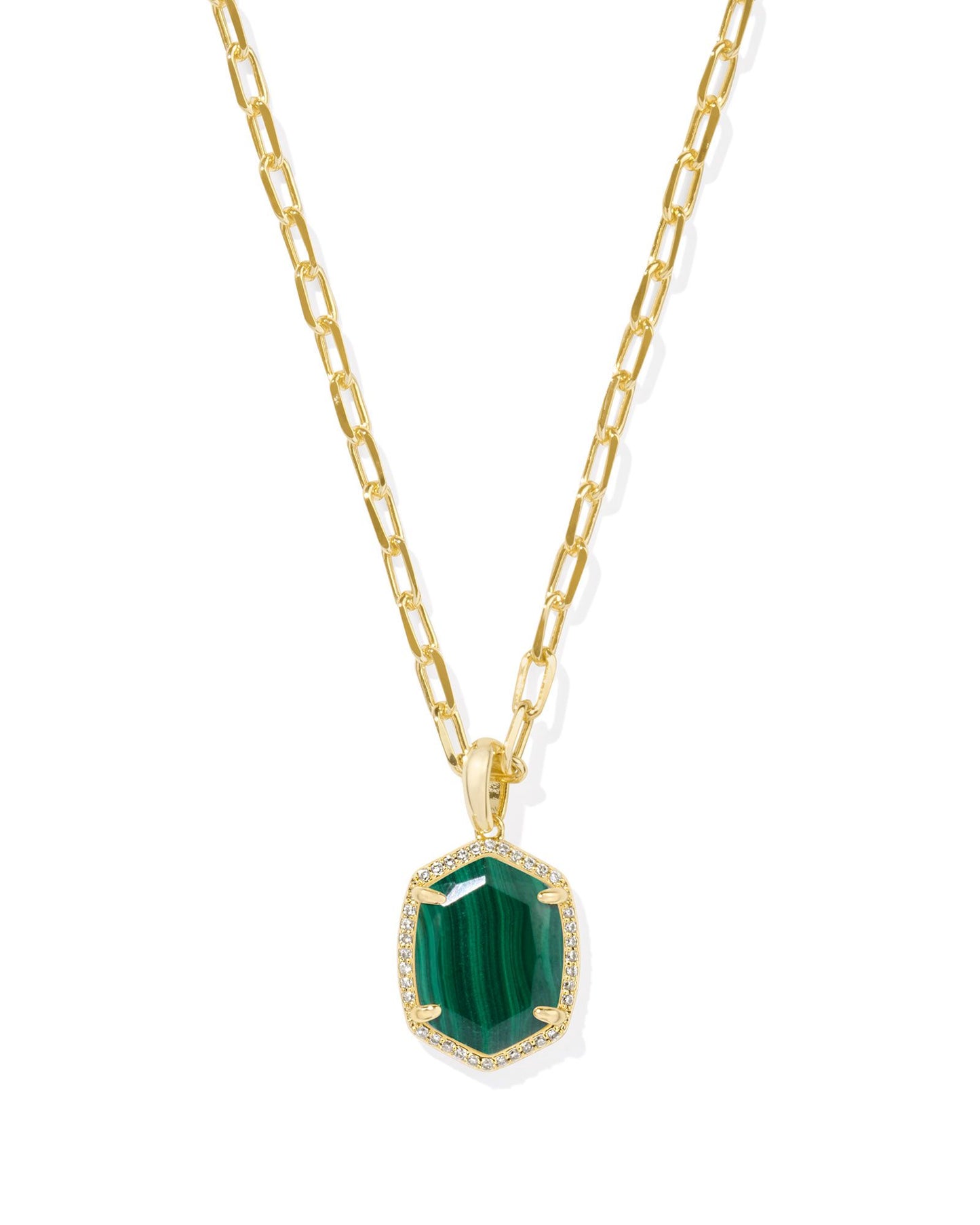 Daphne Gold Pave Frame Short Pendant Necklace | Green Malachite