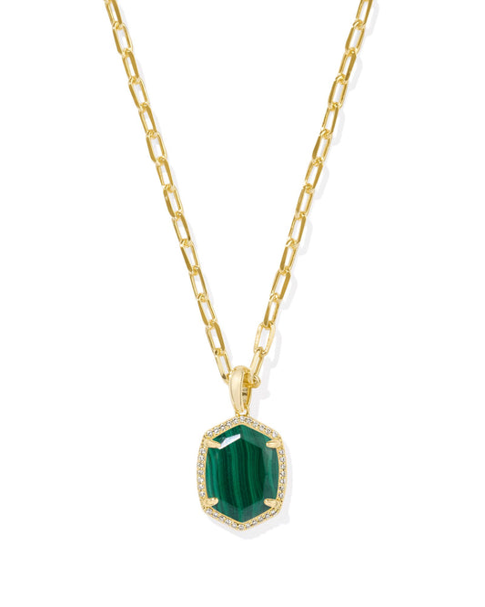 Daphne Gold Pave Frame Short Pendant Necklace | Green Malachite