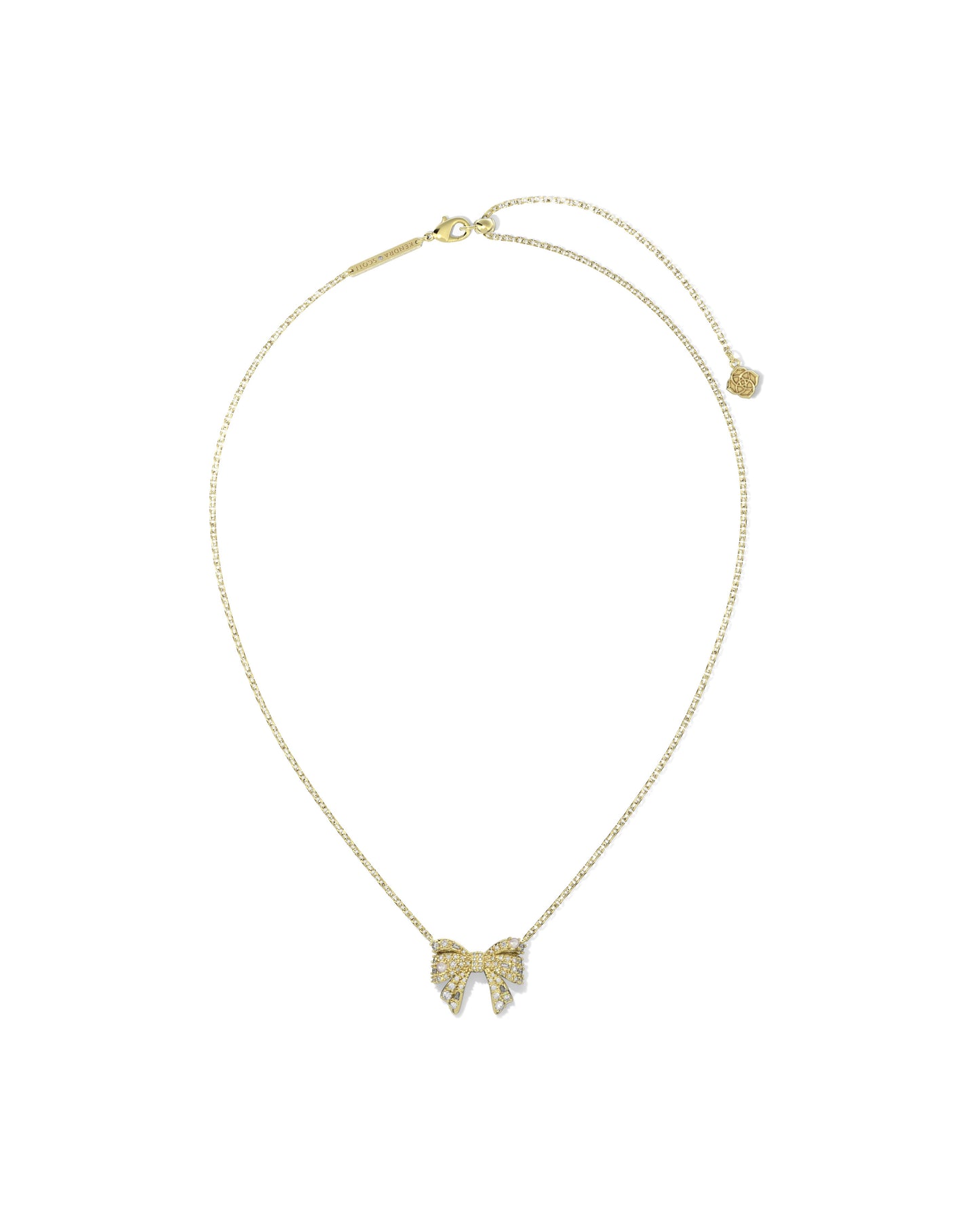 Krista Bow Short Pendant Necklace | Gold & White Mix