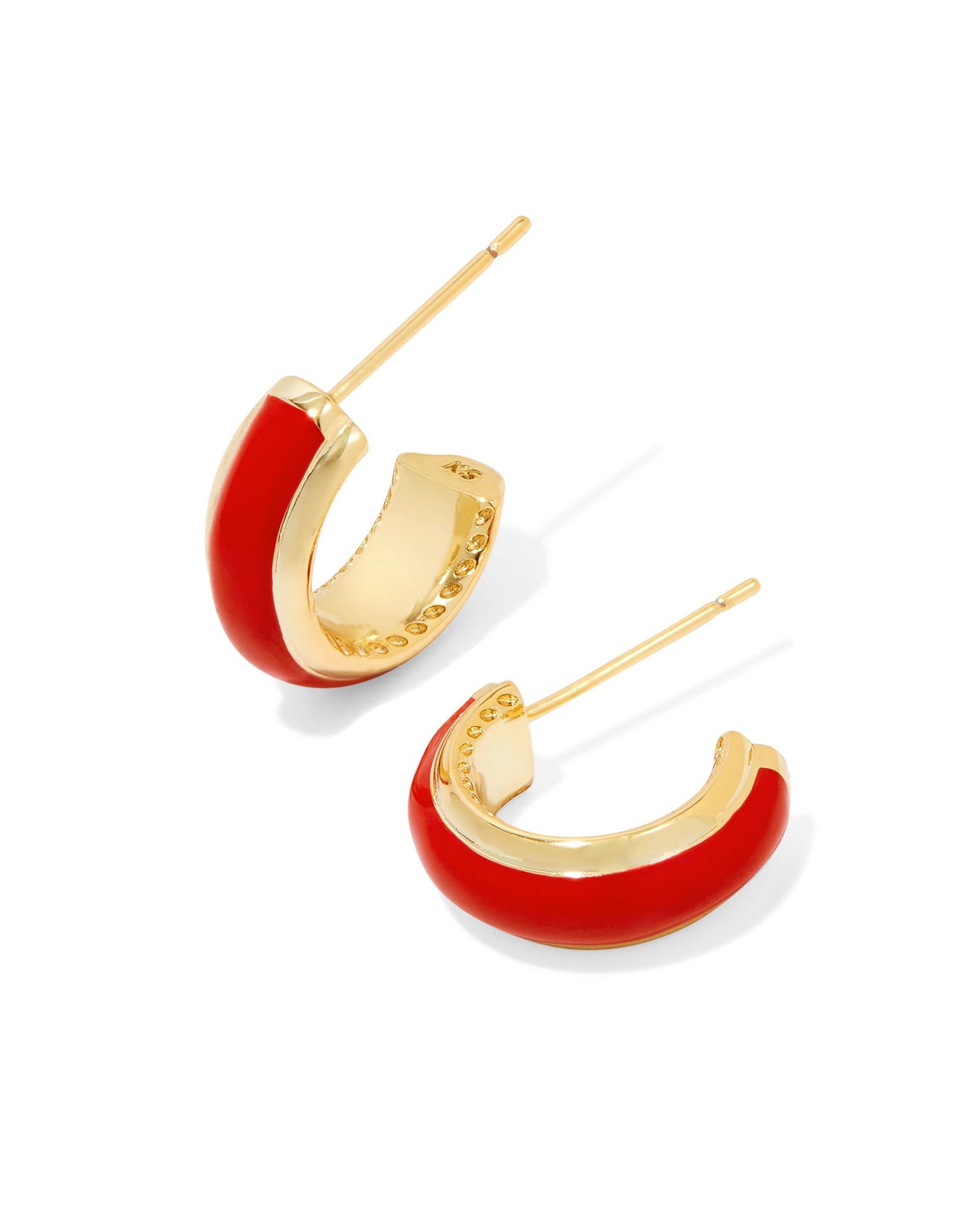 Ainsley Huggie Earrings | Gold & Red Enamel