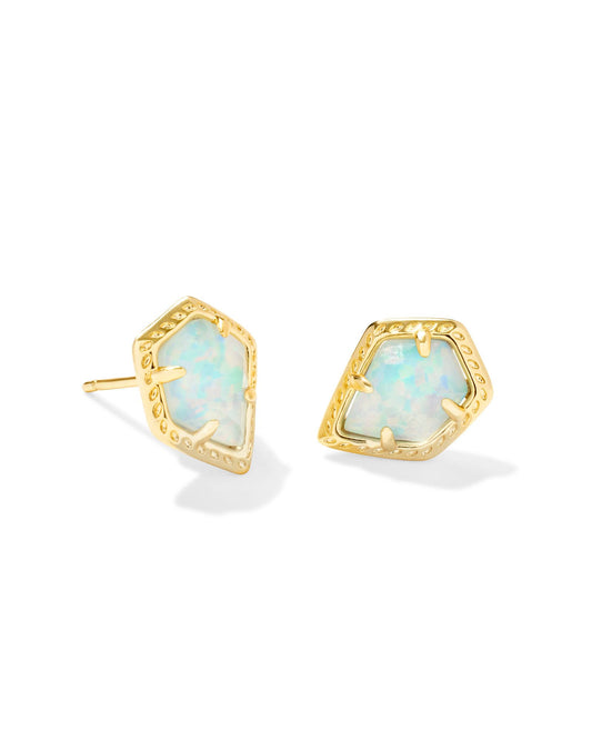 Framed Tessa Stud Earrings | Gold & Luster Light Blue Kyocera Opal