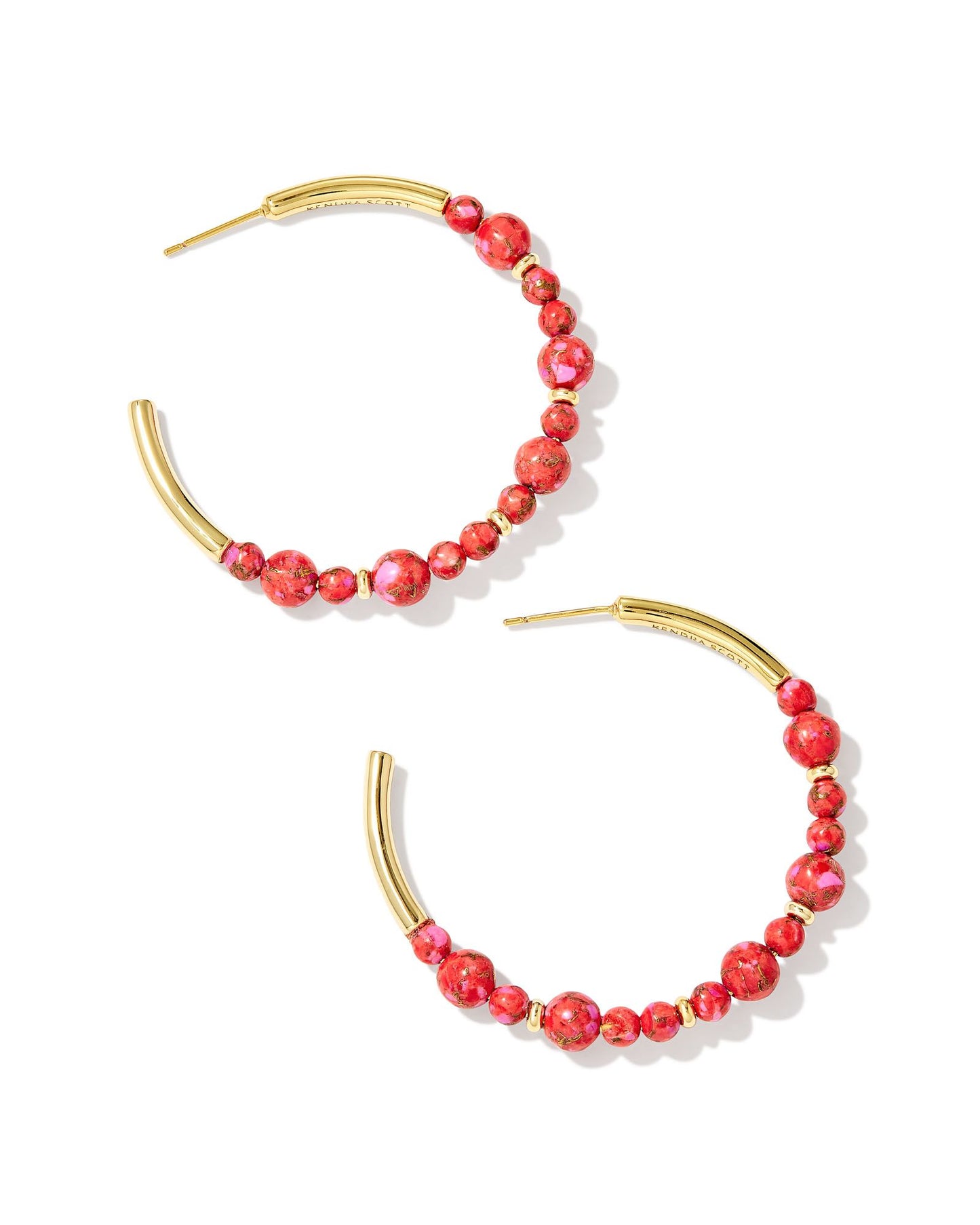 Jovie Beaded Hoop Earrings | Gold Bronze Veined Red Fuchsia
