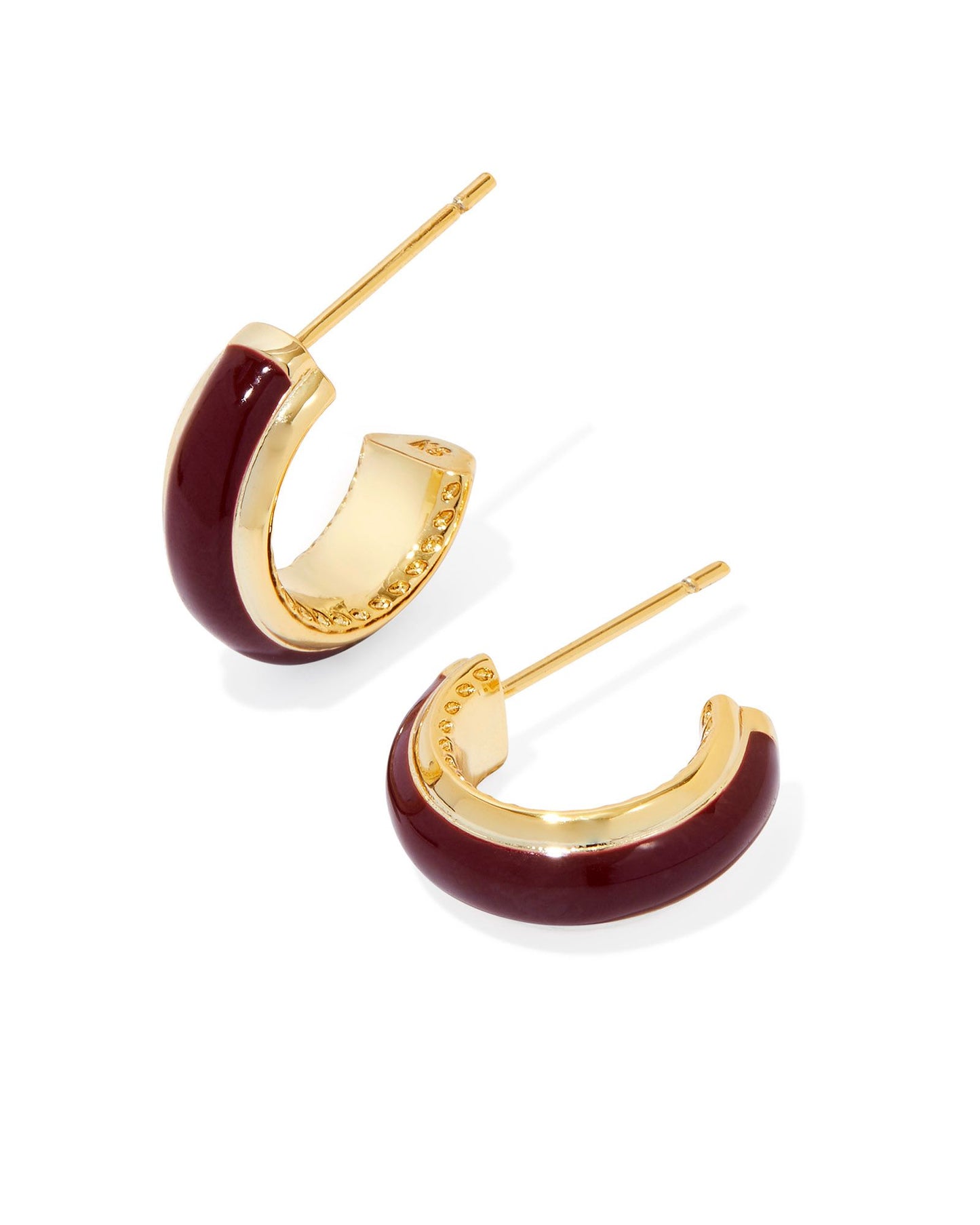 Ainsley Huggie Earrings | Gold & Burgundy Enamel