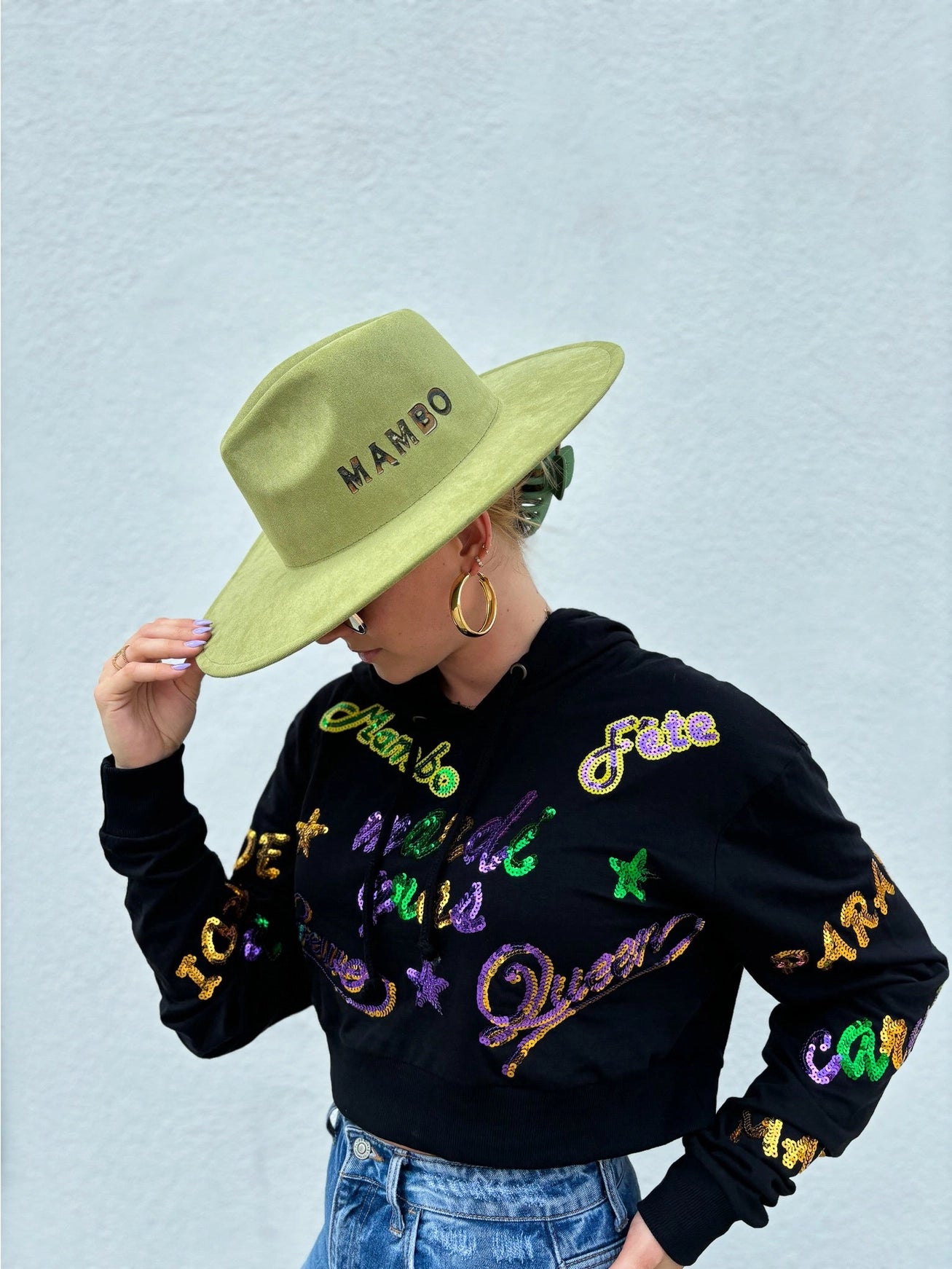Mardi Gras Explosion Crop Hoodie