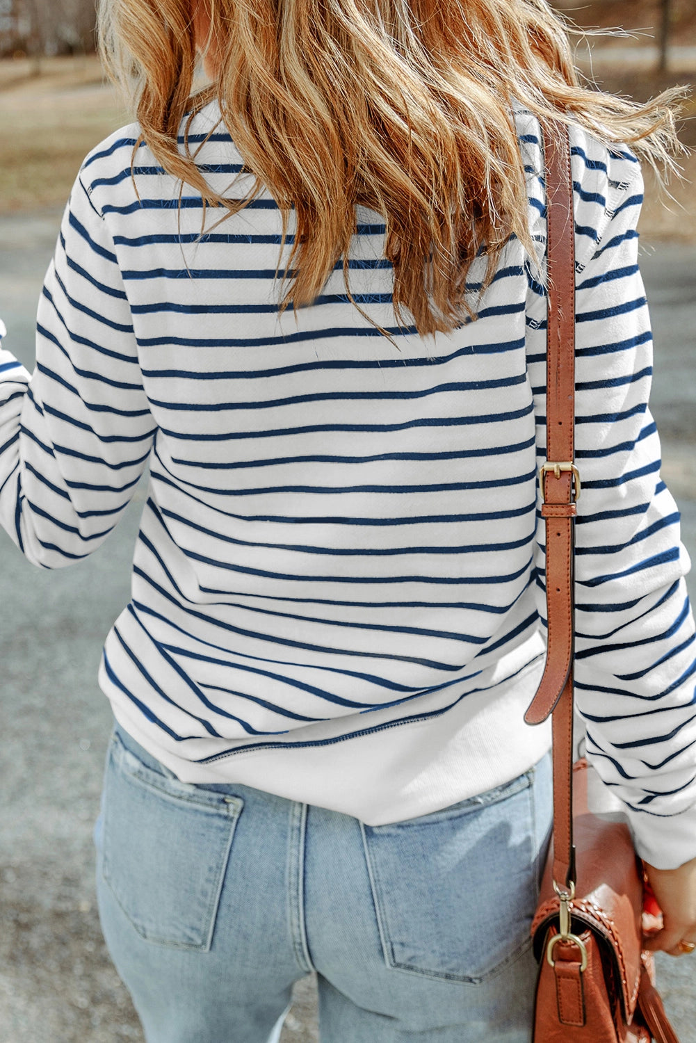 Striped Ribbed Trim Long Sleeve Top