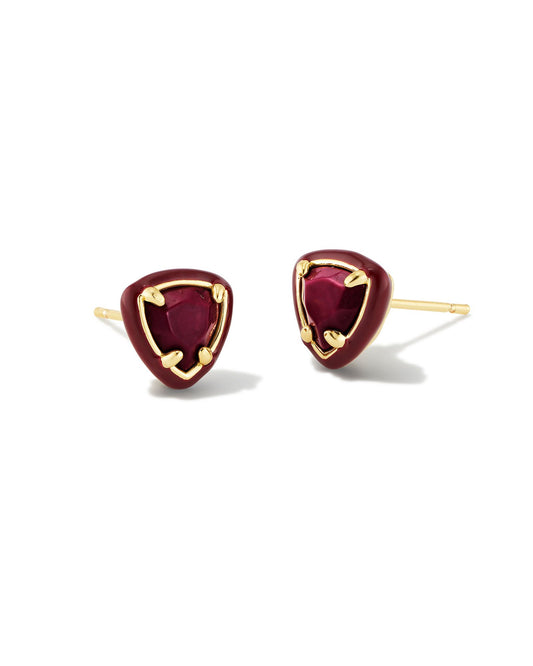 Arden Enamel Framed Stud Earrings | Gold & Maroon Magnesite