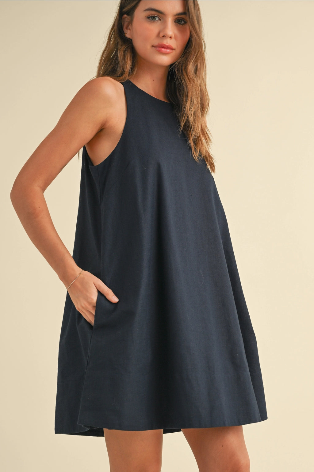 Sleeveless A Line Dress with Pockets