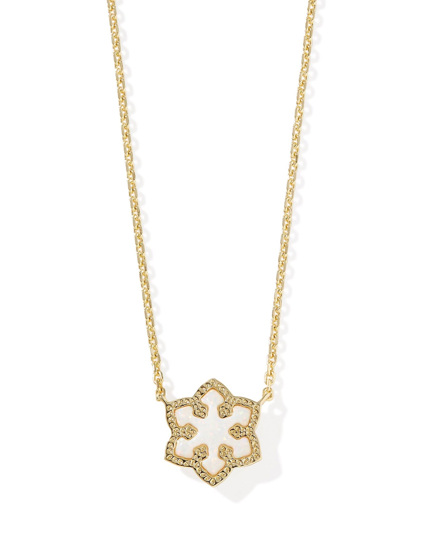 Snowflake Short Pendant Necklace | Gold & White Kyocera Opal.