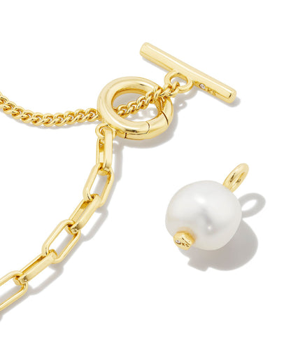 Leighton Gold Pearl Chain Necklace | White Pearl