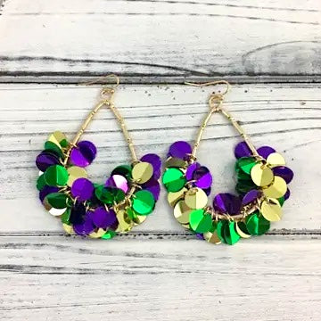 Mardi Gras Disc Teardrop Earrings