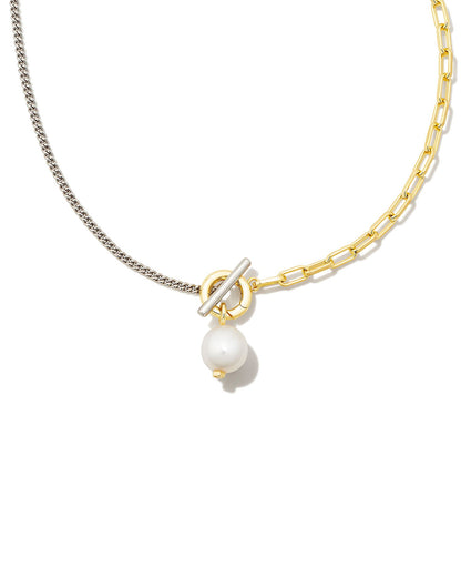 Leighton Silver Pearl Chain Necklace | White Pearl