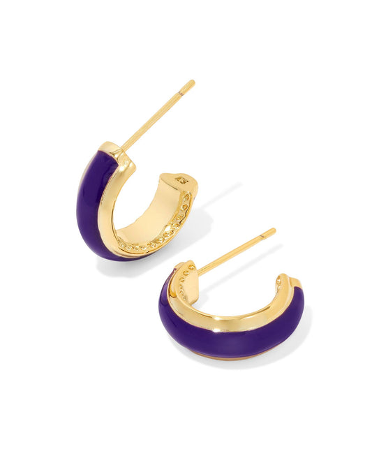 Ainsley Huggie Earrings | Gold & Purple Enamel