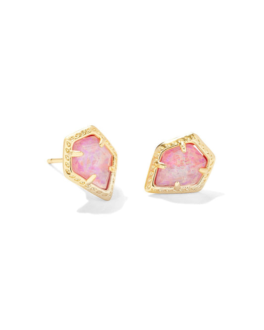 Framed Tessa Stud Earrings | Gold & Luster Rose Pink Kyocera Opal