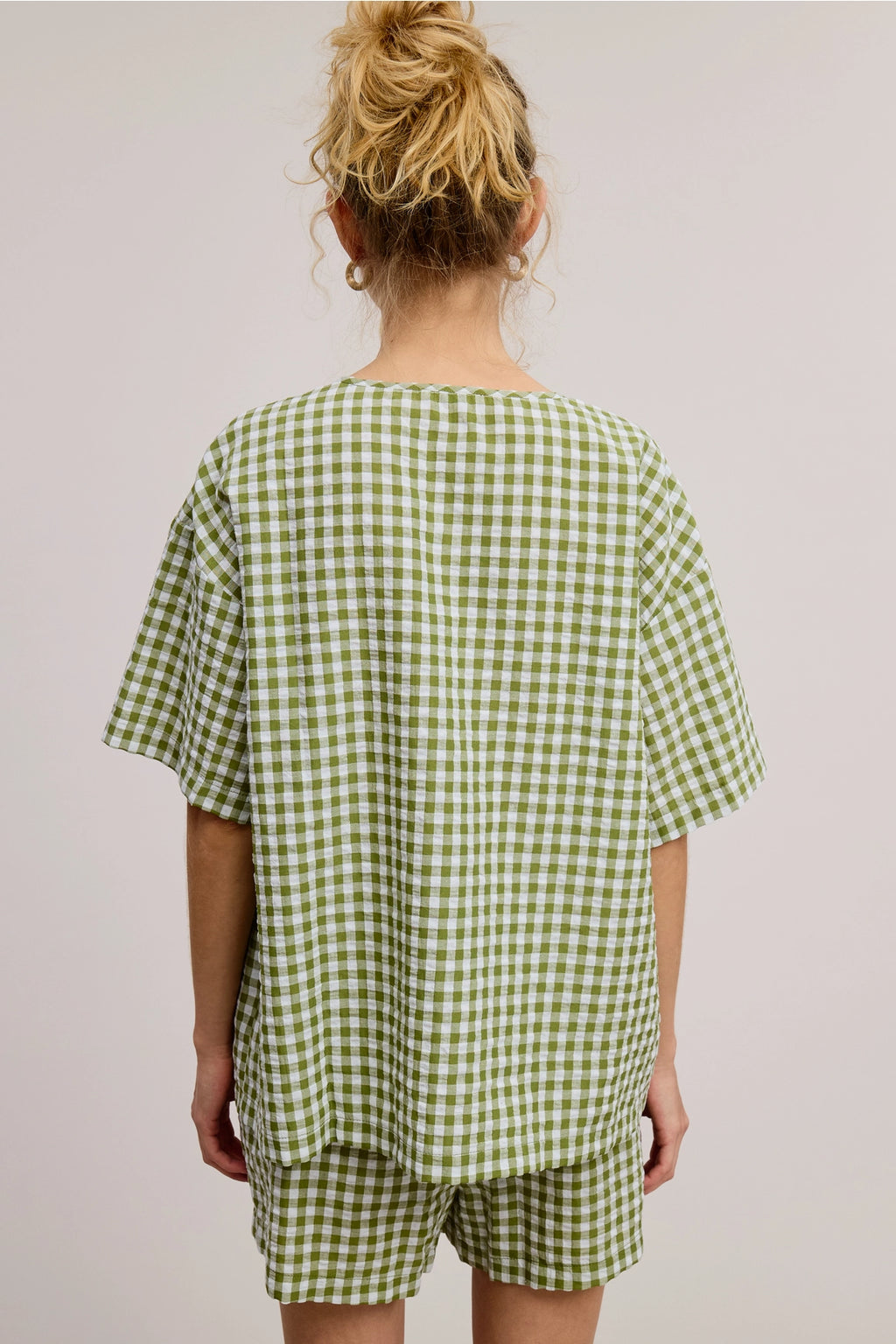 Gingham Open-Front Self-Tie Ribbon Top and Shorts Set