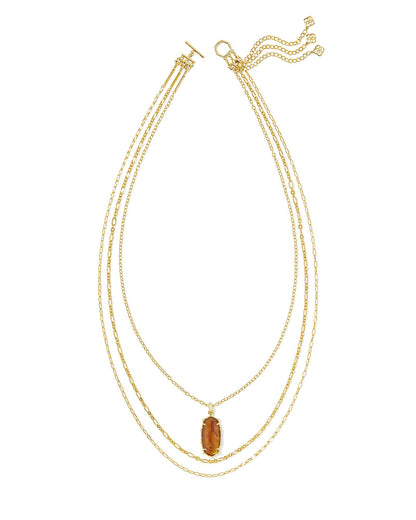 Elle Gold Bamboo Frame Triple Necklace | Marbled Amber Illusion