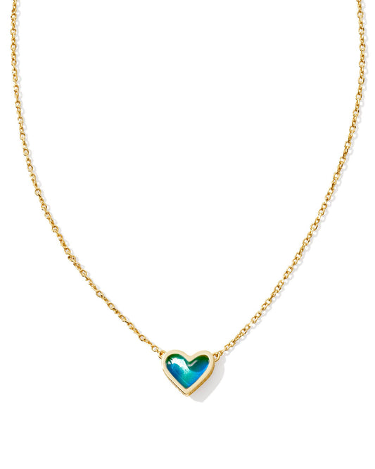 Framed Ari Heart Short Pendant Necklace | Gold & Mood Stone