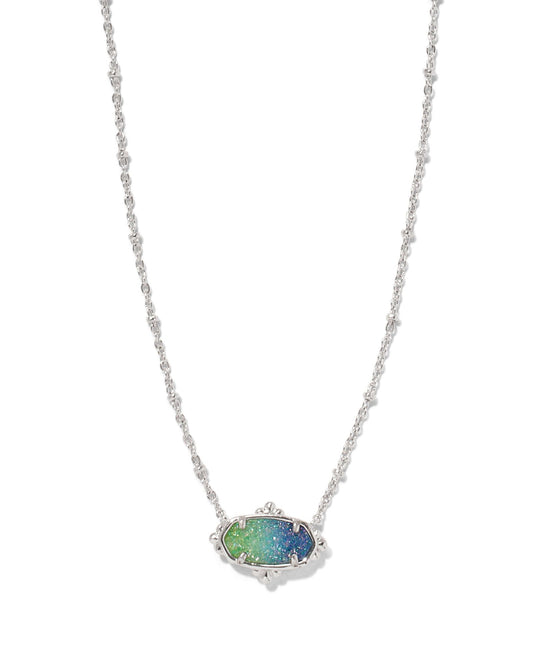 Elisa Petal Framed Necklace | Silver Aqua Ombre Drusy