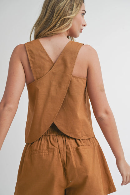 Crossed Back Detail Linen Top