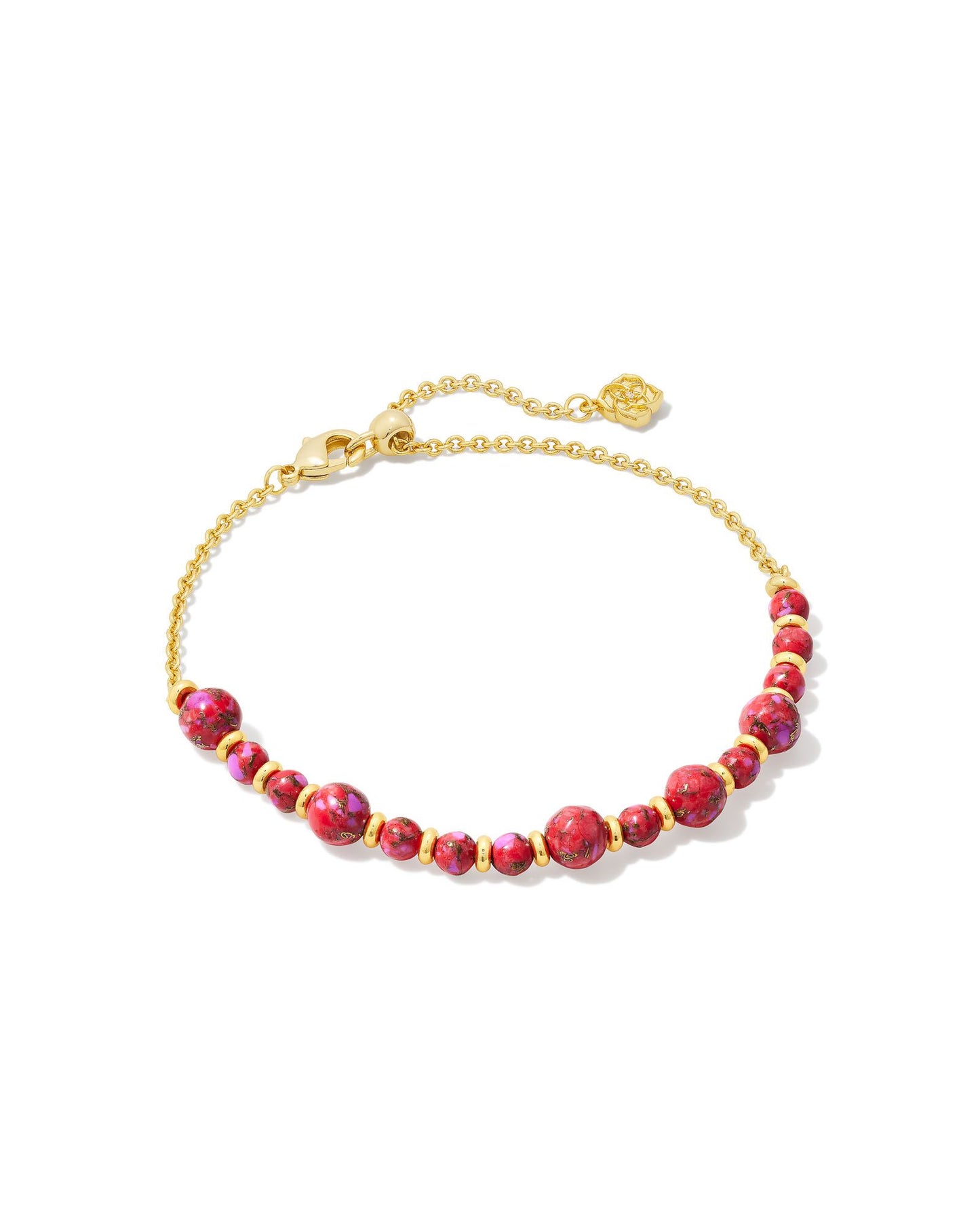 Jovie Bead Chain Bracelet | Gold Bronze Veined Red Fuchsia