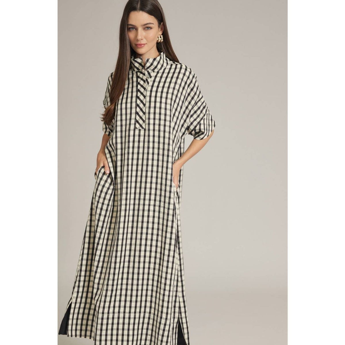 NEW Gingham short sleeve midi dress