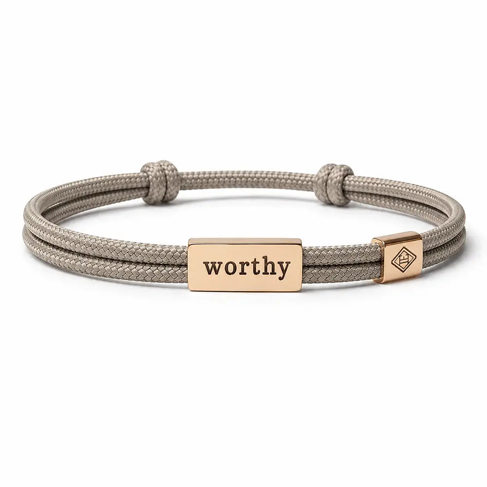 Sentiment Bracelet – Worthy | Taupe Cord