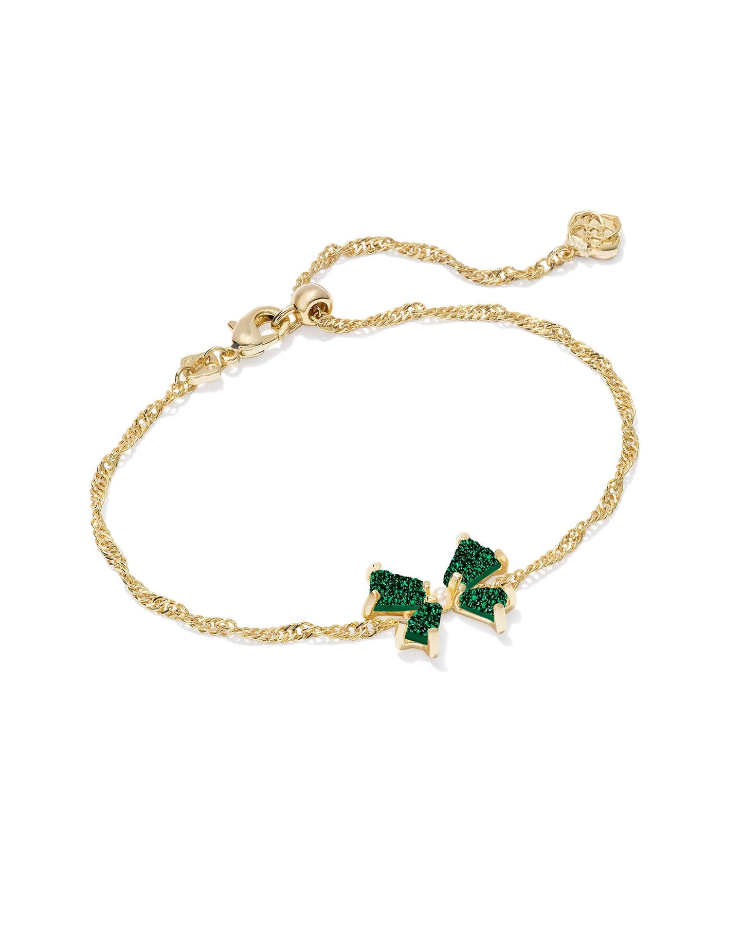 Blair Bow Small Delicate Chain Bracelet | Gold & Emerald Drusy