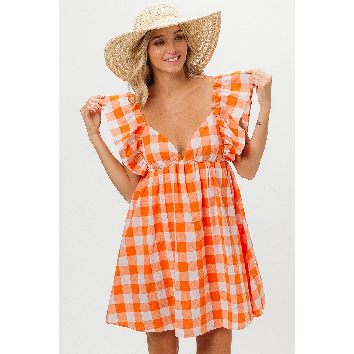 Big Check Woven Sweetheart Dress